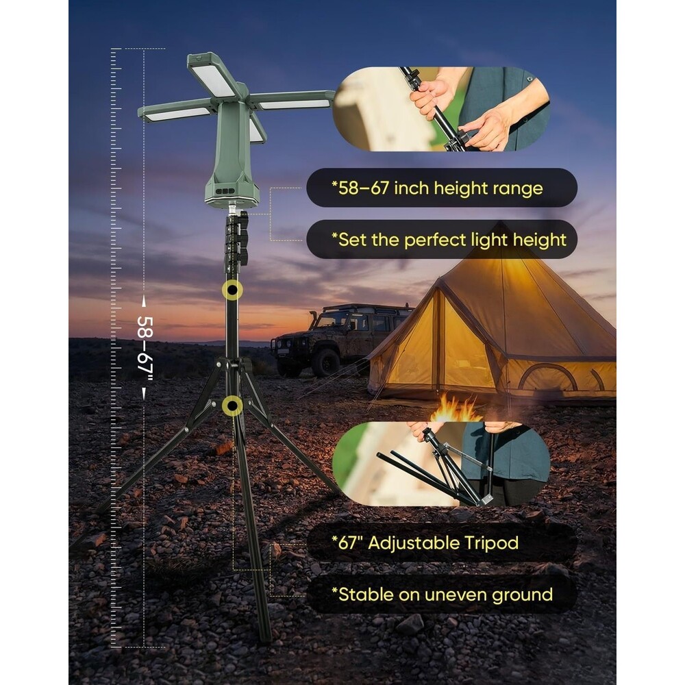 Rechargeable Camping Light with Stand Cordless Work Light with Heads Power Bank - Picture 7 of 16